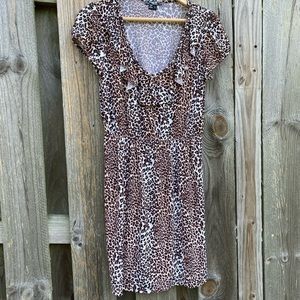 Cute Sexy Leopard print Ruffle V neck Dress comfy retro 80s 90s